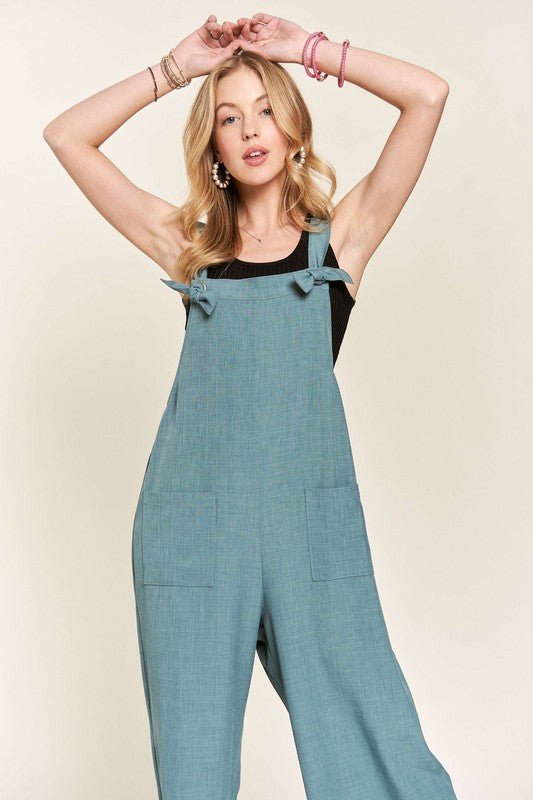 ADORA Knotted Wide Strap Wide Leg Overalls - Ormond Beach Boutique