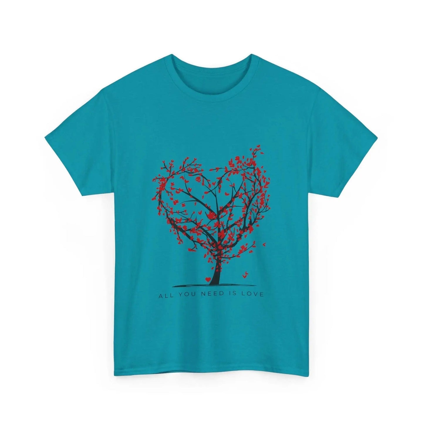 All You Need is Love Unisex Heavy Cotton Tee - Heart Tree Design, Ideal for Valentine's Day and Love Celebrations - Ormond Beach Boutique