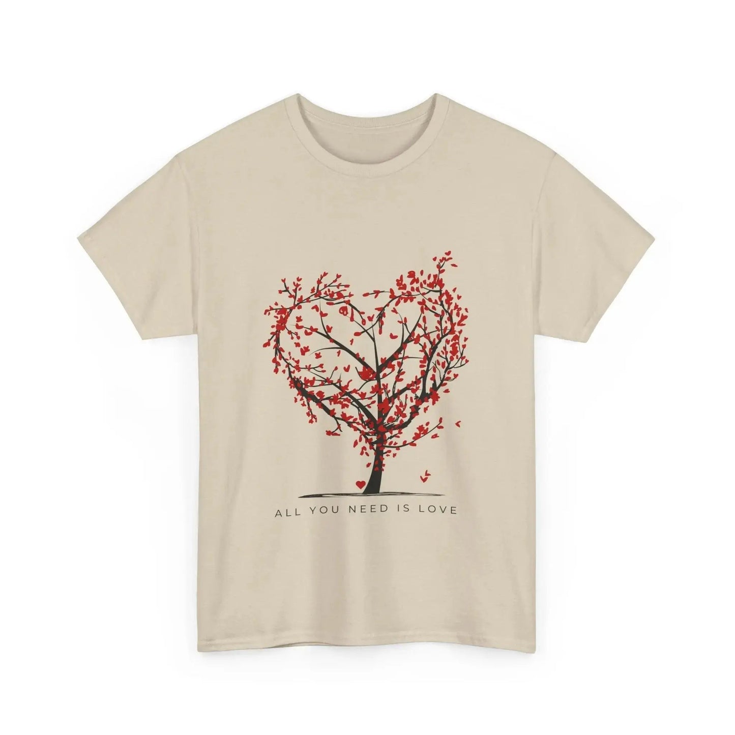 All You Need is Love Unisex Heavy Cotton Tee - Heart Tree Design, Ideal for Valentine's Day and Love Celebrations - Ormond Beach Boutique