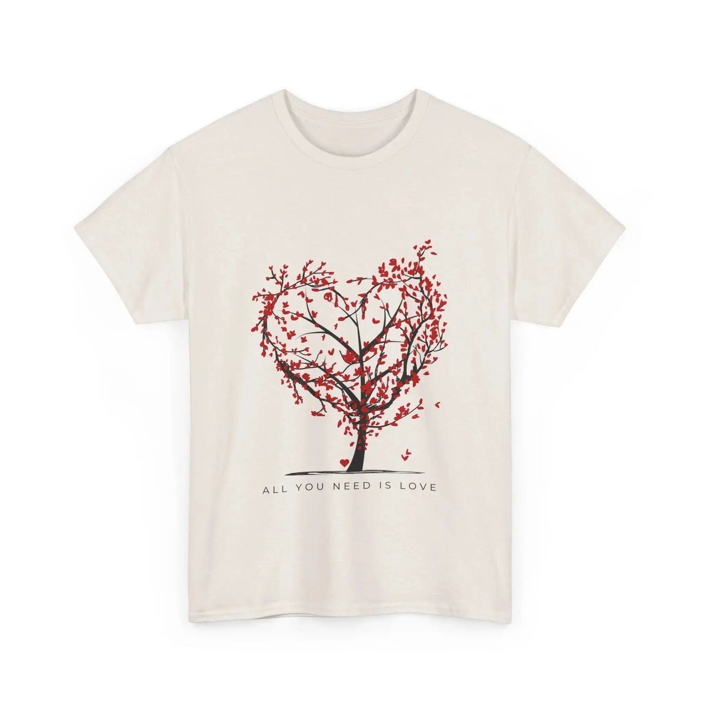 All You Need is Love Unisex Heavy Cotton Tee - Heart Tree Design, Ideal for Valentine's Day and Love Celebrations - Ormond Beach Boutique