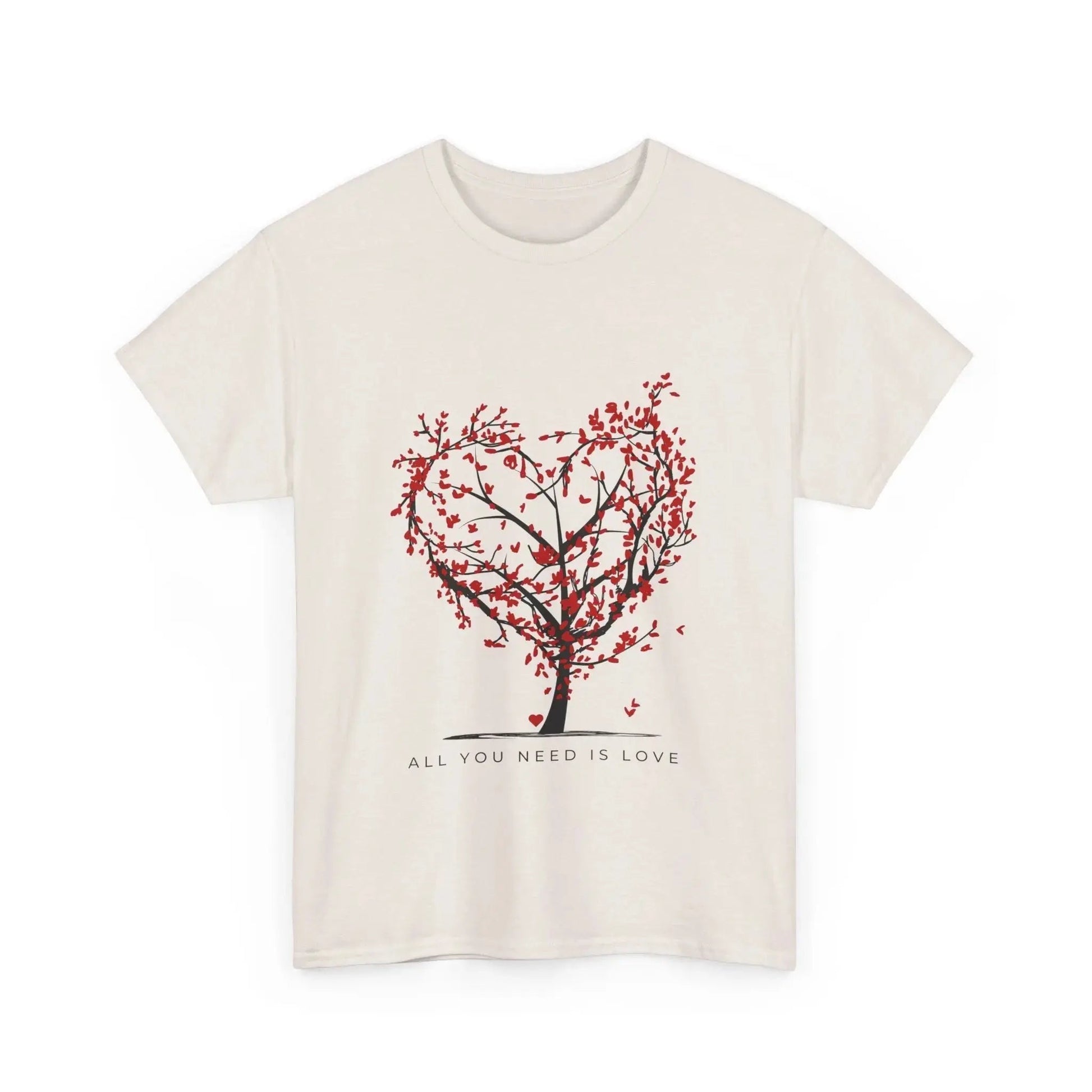 All You Need is Love Unisex Heavy Cotton Tee - Heart Tree Design, Ideal for Valentine's Day and Love Celebrations - Ormond Beach Boutique