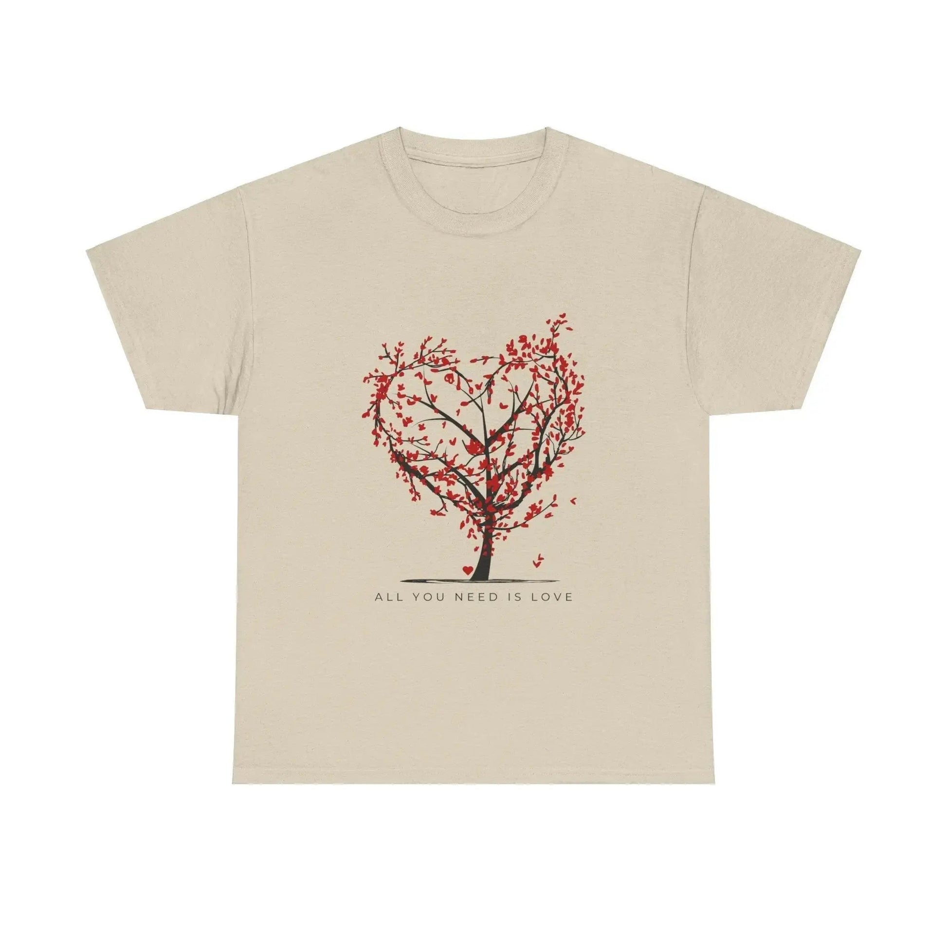 All You Need is Love Unisex Heavy Cotton Tee - Heart Tree Design, Ideal for Valentine's Day and Love Celebrations - Ormond Beach Boutique