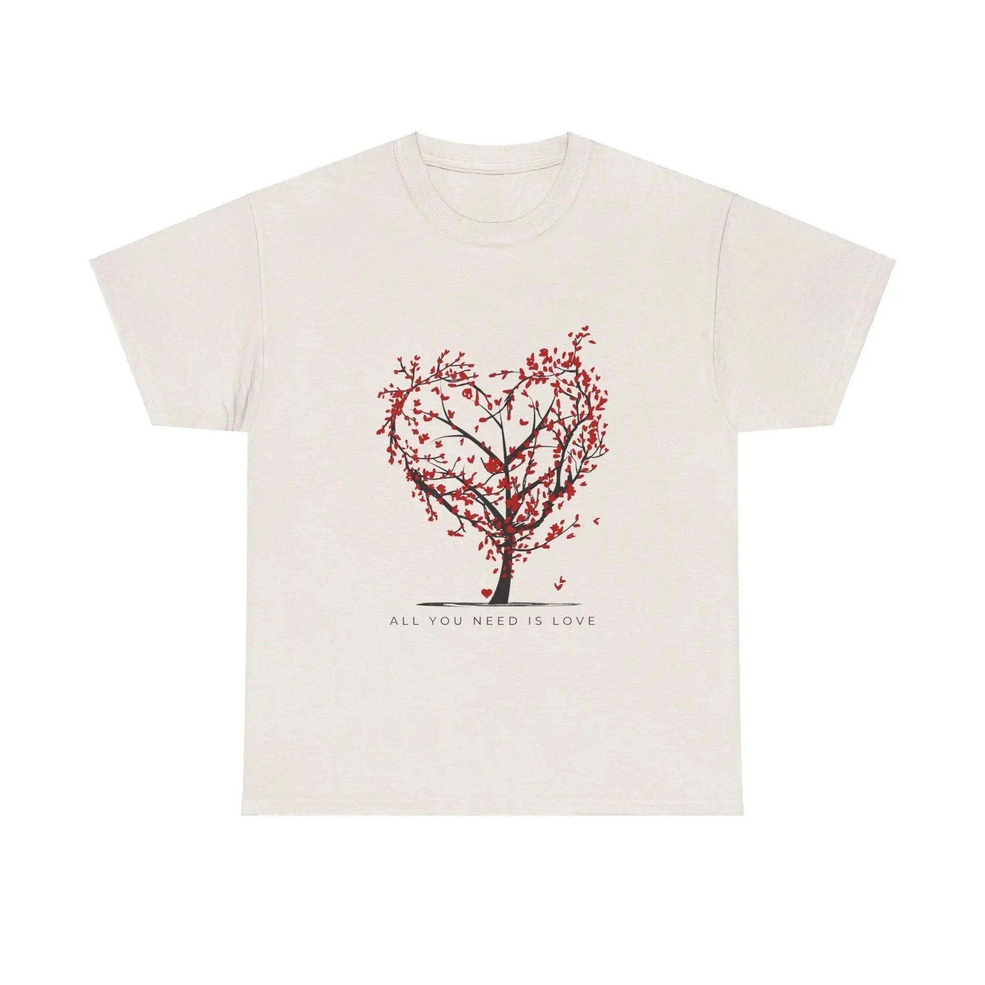 All You Need is Love Unisex Heavy Cotton Tee - Heart Tree Design, Ideal for Valentine's Day and Love Celebrations - Ormond Beach Boutique