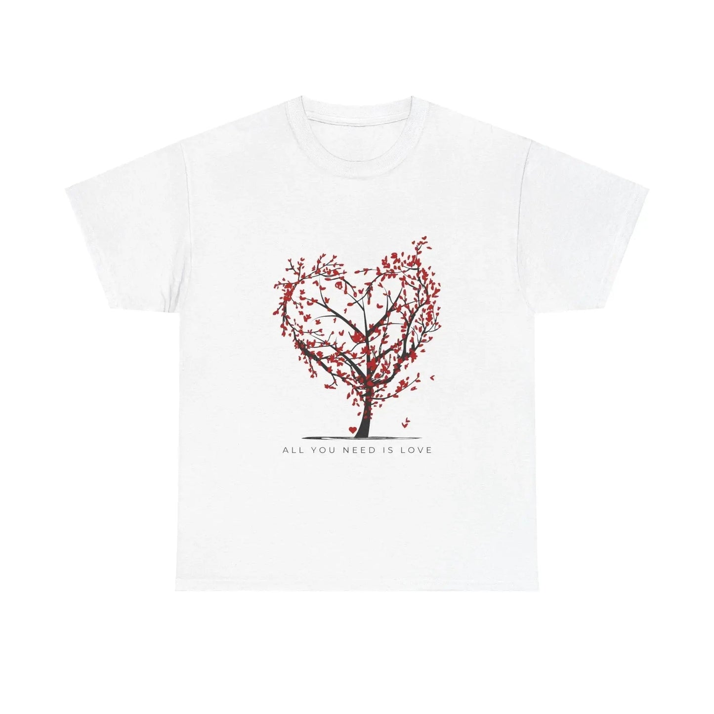 All You Need is Love Unisex Heavy Cotton Tee - Heart Tree Design, Ideal for Valentine's Day and Love Celebrations - Ormond Beach Boutique