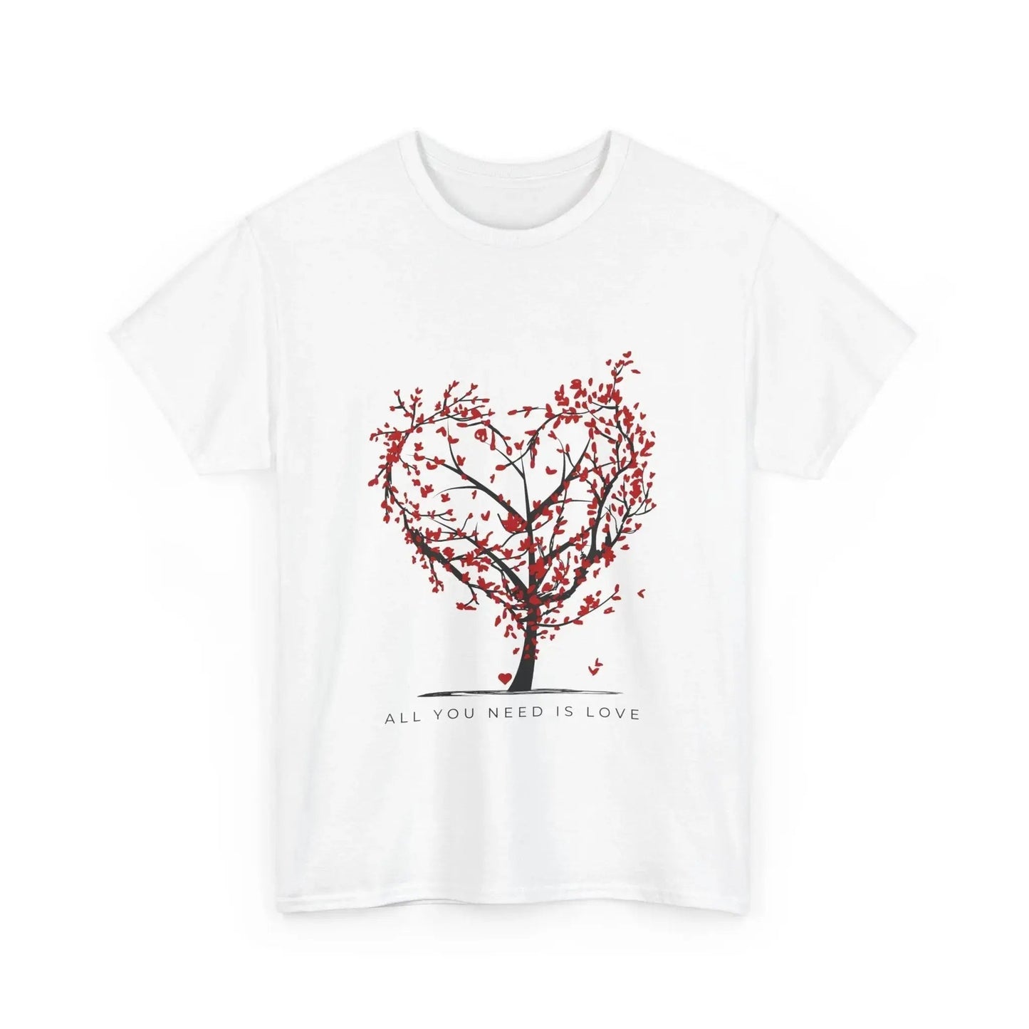 All You Need is Love Unisex Heavy Cotton Tee - Heart Tree Design, Ideal for Valentine's Day and Love Celebrations - Ormond Beach Boutique