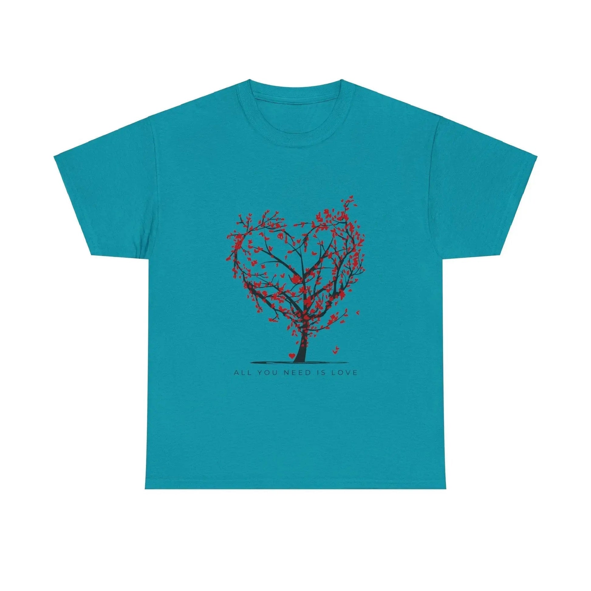 All You Need is Love Unisex Heavy Cotton Tee - Heart Tree Design, Ideal for Valentine's Day and Love Celebrations - Ormond Beach Boutique