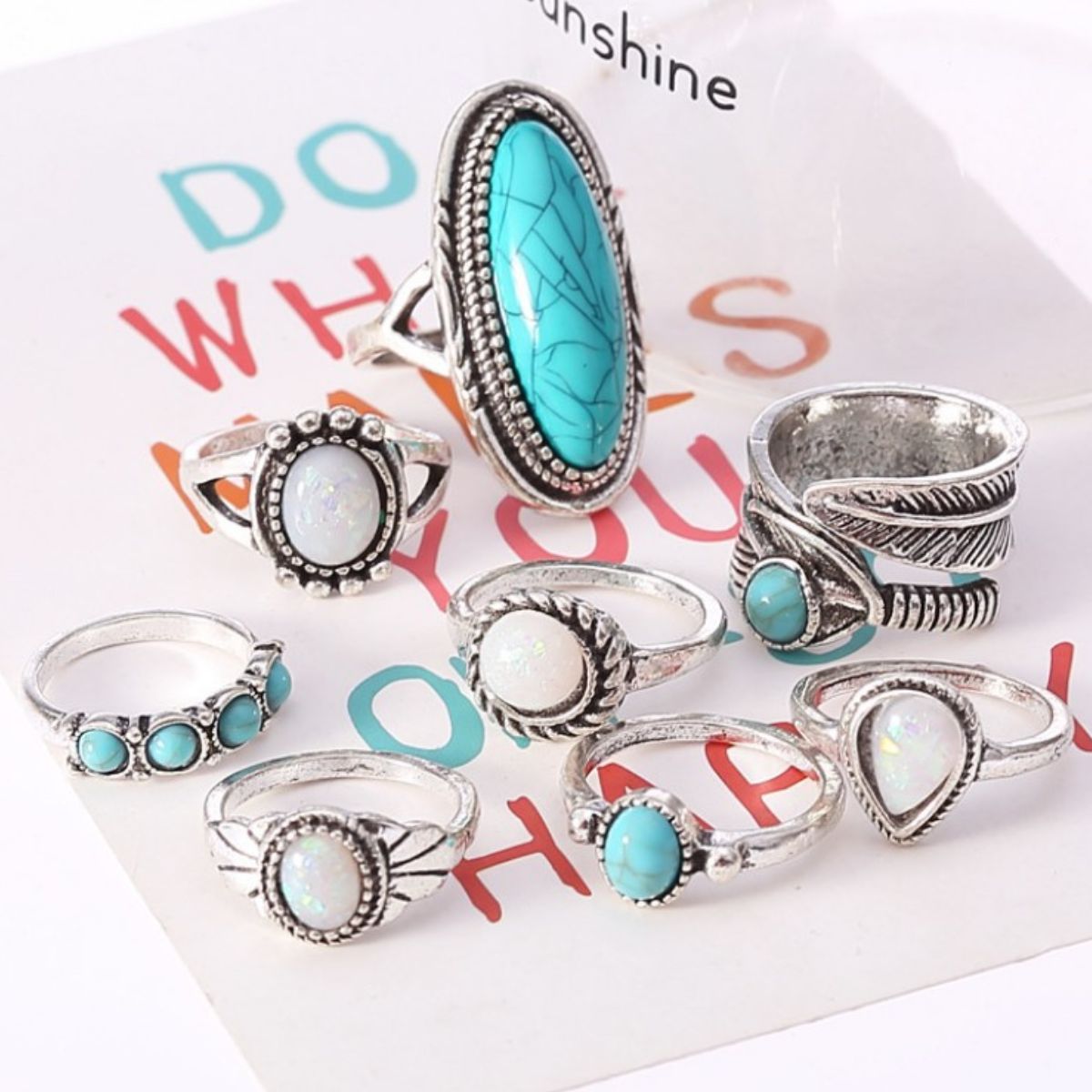 Alloy Turquoise 8 - Piece Ring Set - Ormond Beach Boutique