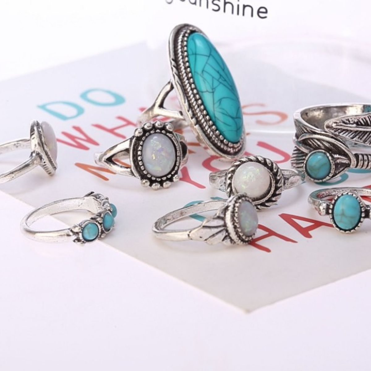 Alloy Turquoise 8 - Piece Ring Set - Ormond Beach Boutique