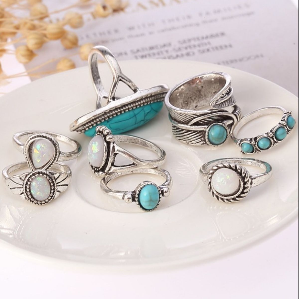 Alloy Turquoise 8 - Piece Ring Set - Ormond Beach Boutique