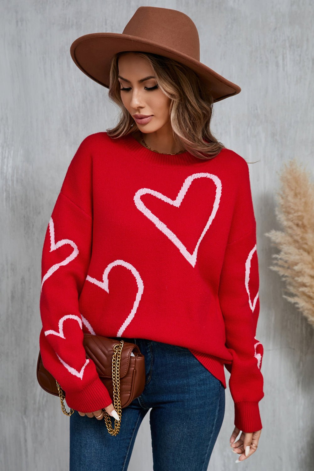 Angel Wings Heart Dropped Shoulder Long Sleeve Sweater - Ormond Beach Boutique