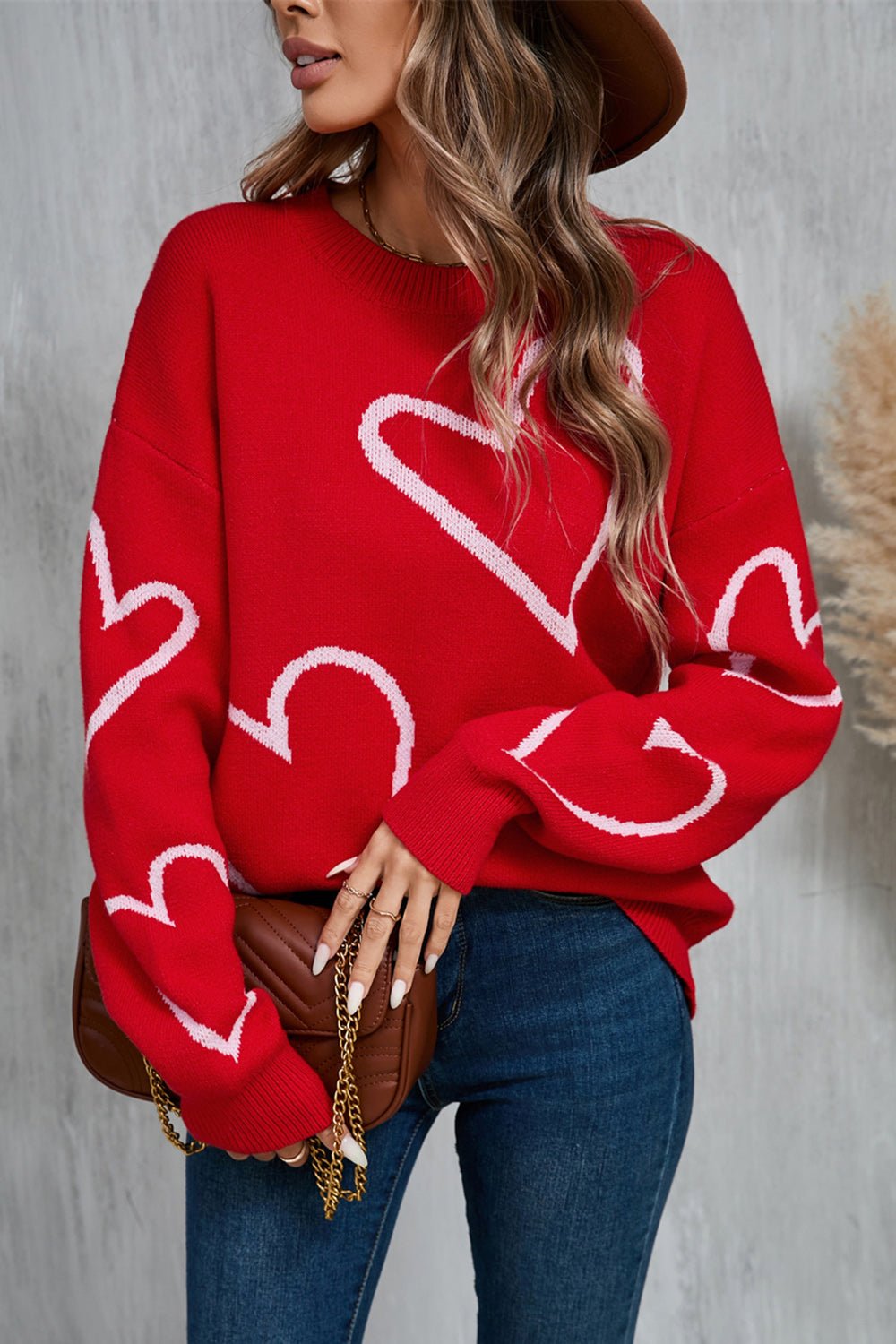 Angel Wings Heart Dropped Shoulder Long Sleeve Sweater - Ormond Beach Boutique