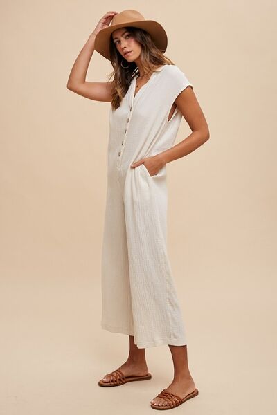 Annie Wear Button Detail Wide Leg Jumpsuit with Pockets - Ormond Beach BoutiqueTrendsiOrmond Beach Boutique59bc0c68 - ac88 - 483e - bcc0 - 72d737c035a9 - Min100100878741356100100878741356CreamS