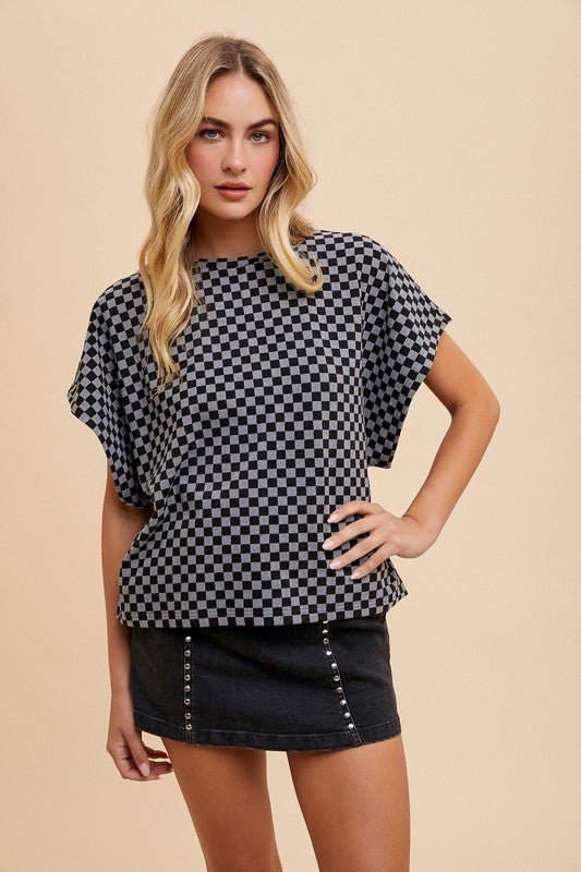 Annie Wear Checkered Round Neck Short Sleeve T-Shirt - Ormond Beach Boutique