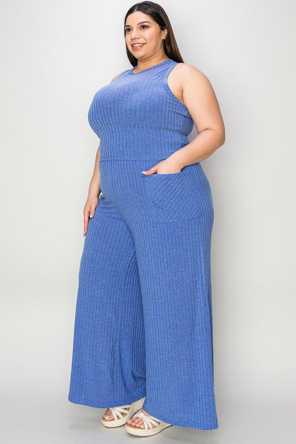 Basic Bae Full Size Ribbed Tank and Wide Leg Pants Set - Ormond Beach Boutique