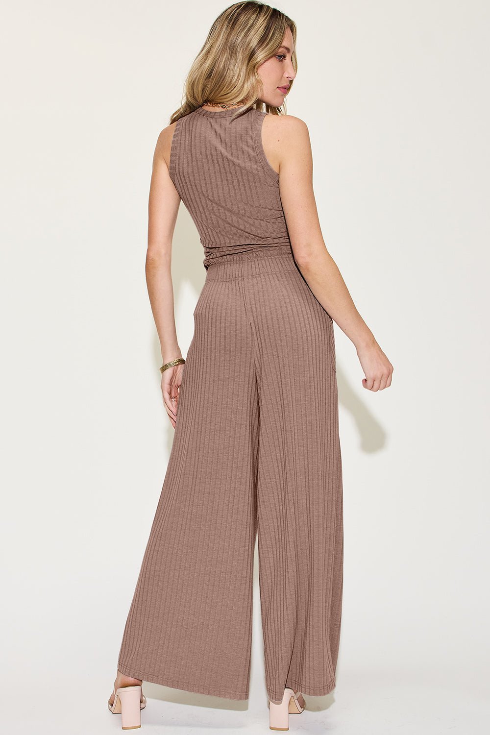 Basic Bae Full Size Ribbed Tank and Wide Leg Pants Set - Ormond Beach Boutique