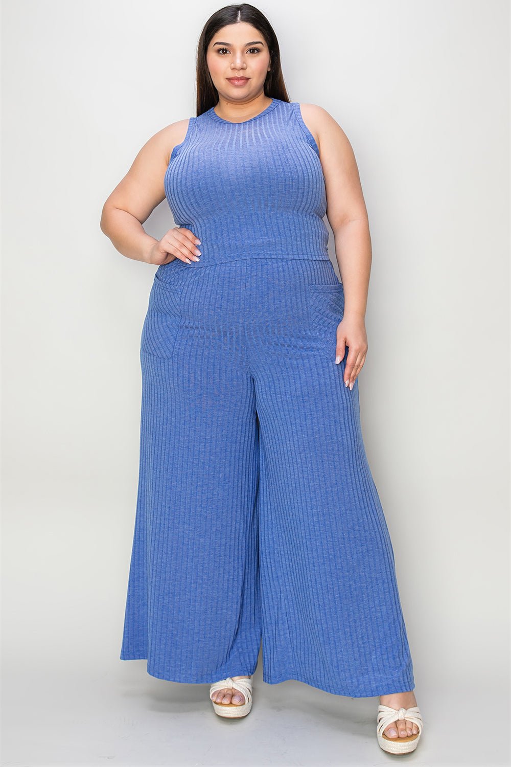 Basic Bae Full Size Ribbed Tank and Wide Leg Pants Set - Ormond Beach Boutique