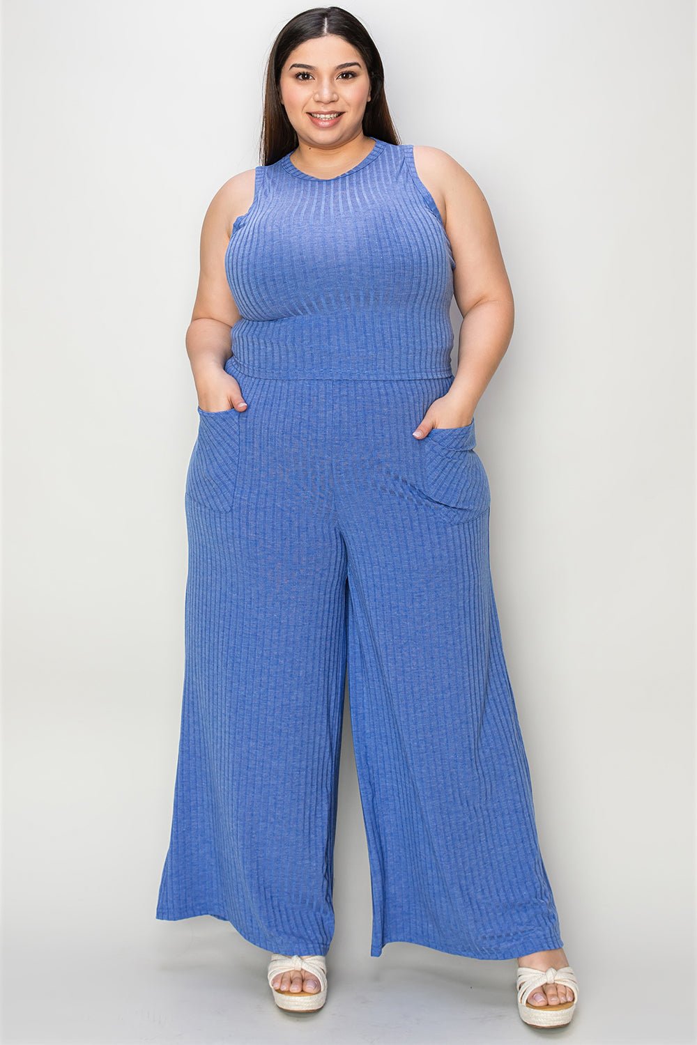 Basic Bae Full Size Ribbed Tank and Wide Leg Pants Set - Ormond Beach Boutique