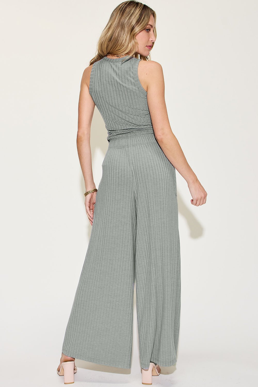 Basic Bae Full Size Ribbed Tank and Wide Leg Pants Set - Ormond Beach Boutique