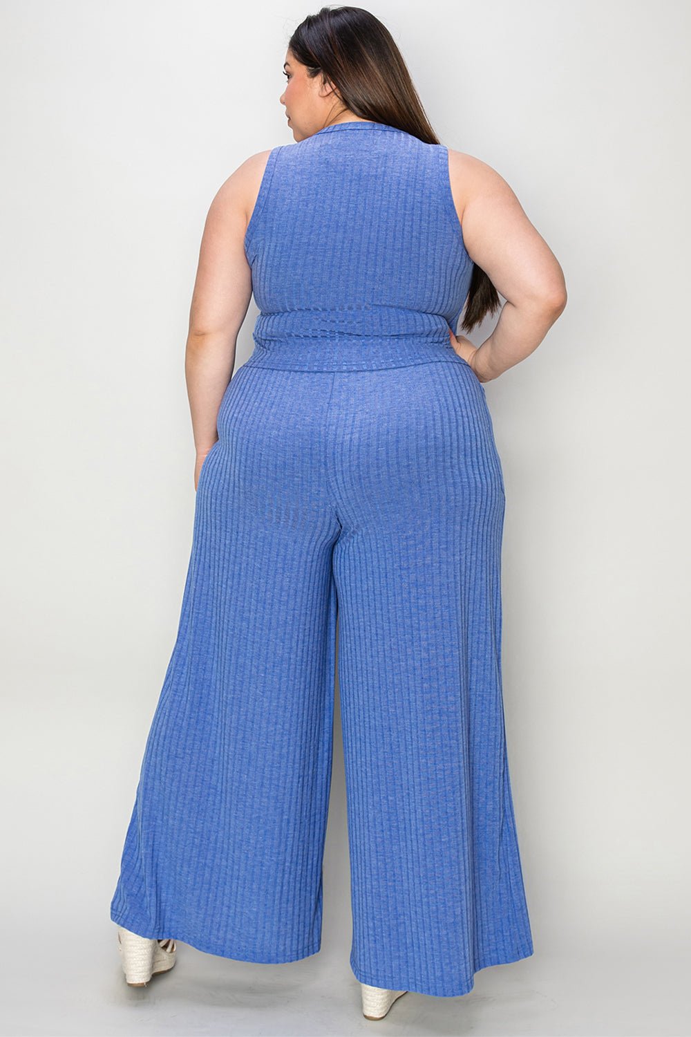 Basic Bae Full Size Ribbed Tank and Wide Leg Pants Set - Ormond Beach Boutique