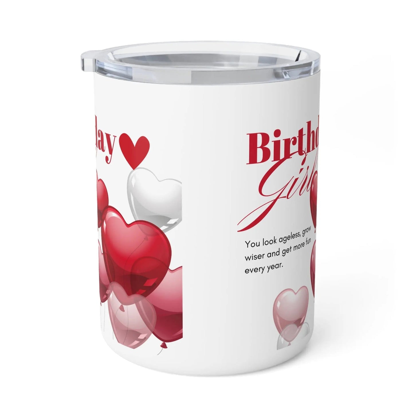 Birthday Celebration Insulated Coffee Mug - 10oz with Heart Balloons Design - Ormond Beach Boutique