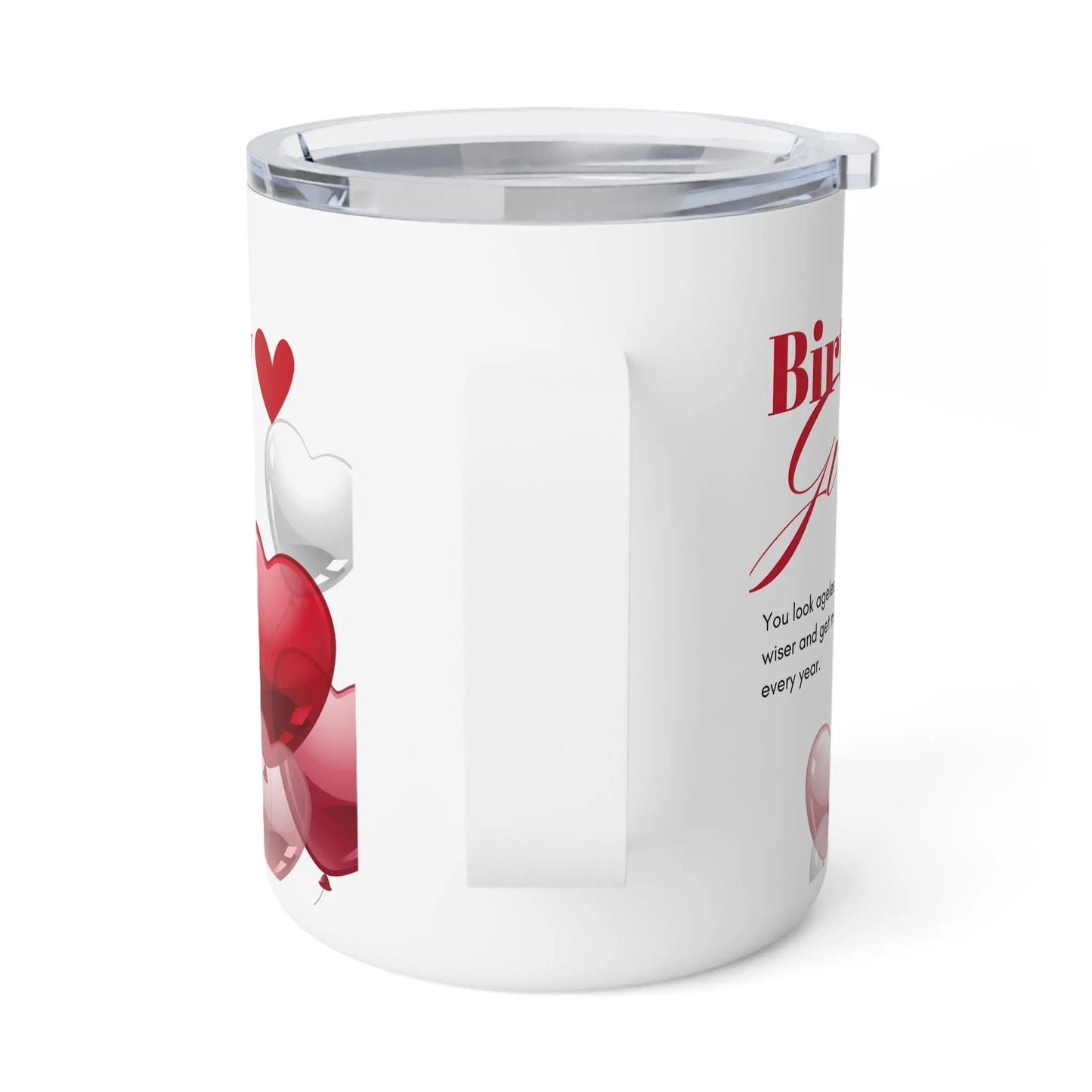 Birthday Celebration Insulated Coffee Mug - 10oz with Heart Balloons Design - Ormond Beach Boutique