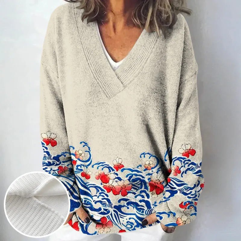 Creative V - neck Line Sweater Sweater - Ormond Beach Boutique