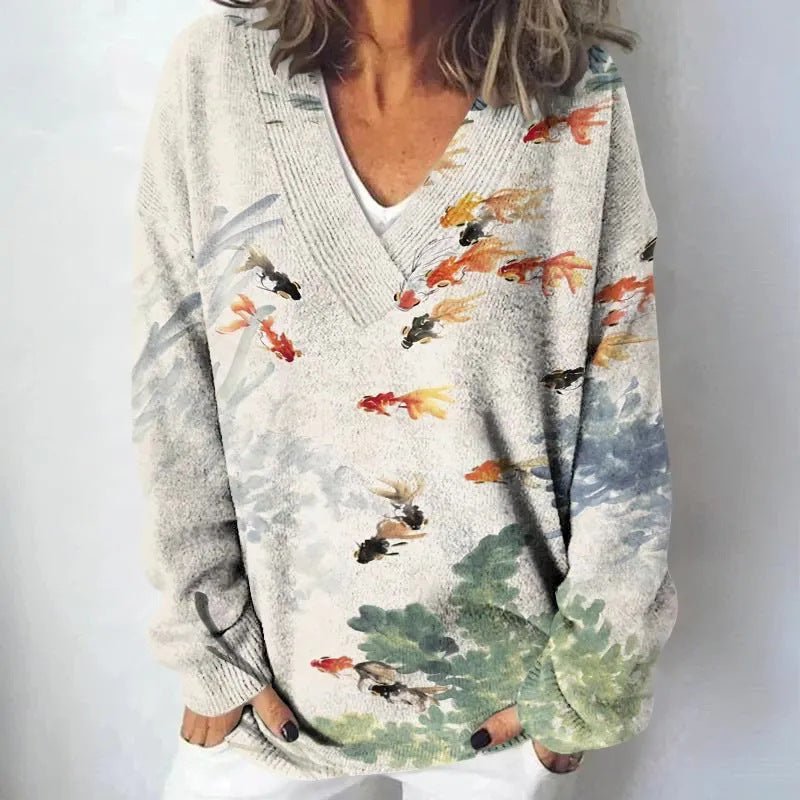 Creative V - neck Line Sweater Sweater - Ormond Beach Boutique