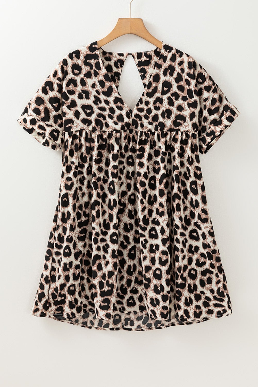 Cutout Back Leopard V - Neck Short Sleeve Mini Dress - Ormond Beach Boutique