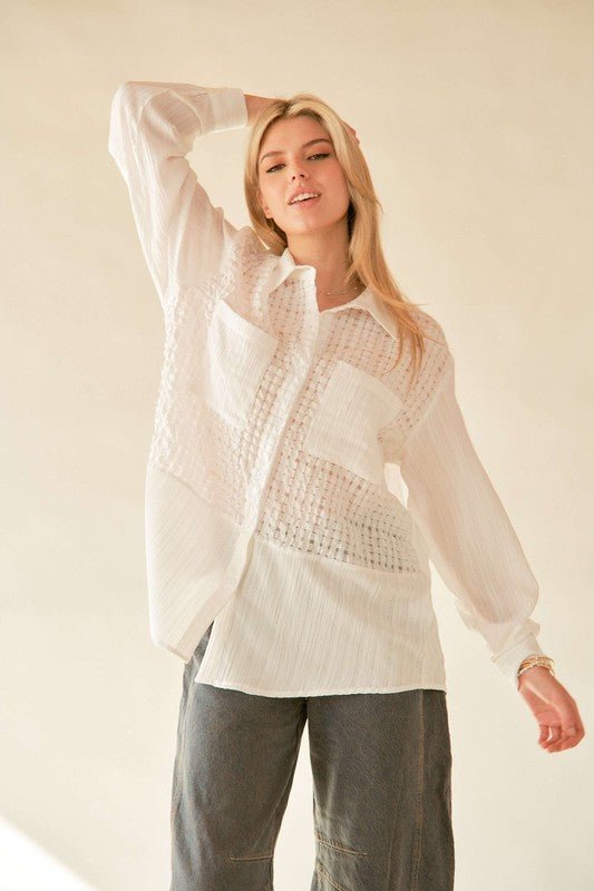 Davi & Dani Crinkled Jacquard Button Down Shirt - Ormond Beach Boutique