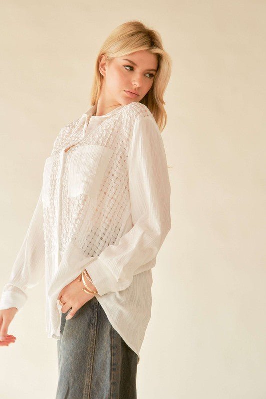 Davi & Dani Crinkled Jacquard Button Down Shirt - Ormond Beach Boutique