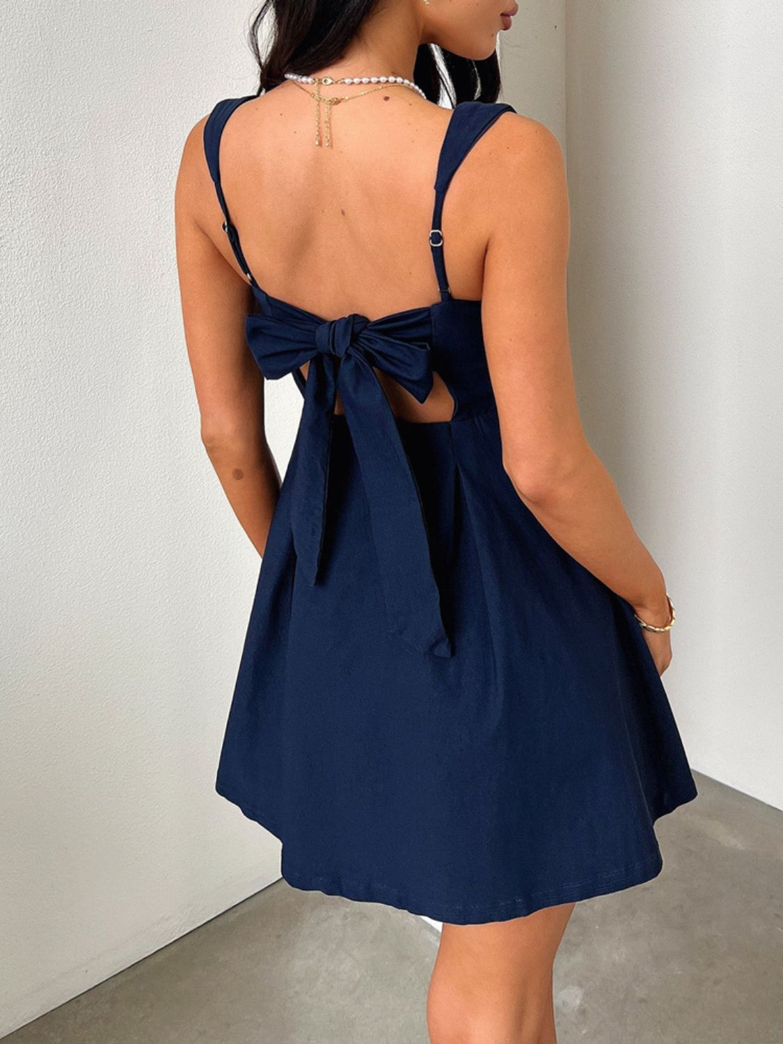 Devine Bow Back Square Neck Mini Dress - Ormond Beach Boutique