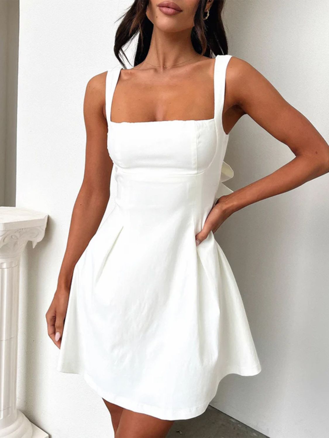 Devine Bow Back Square Neck Mini Dress - Ormond Beach Boutique