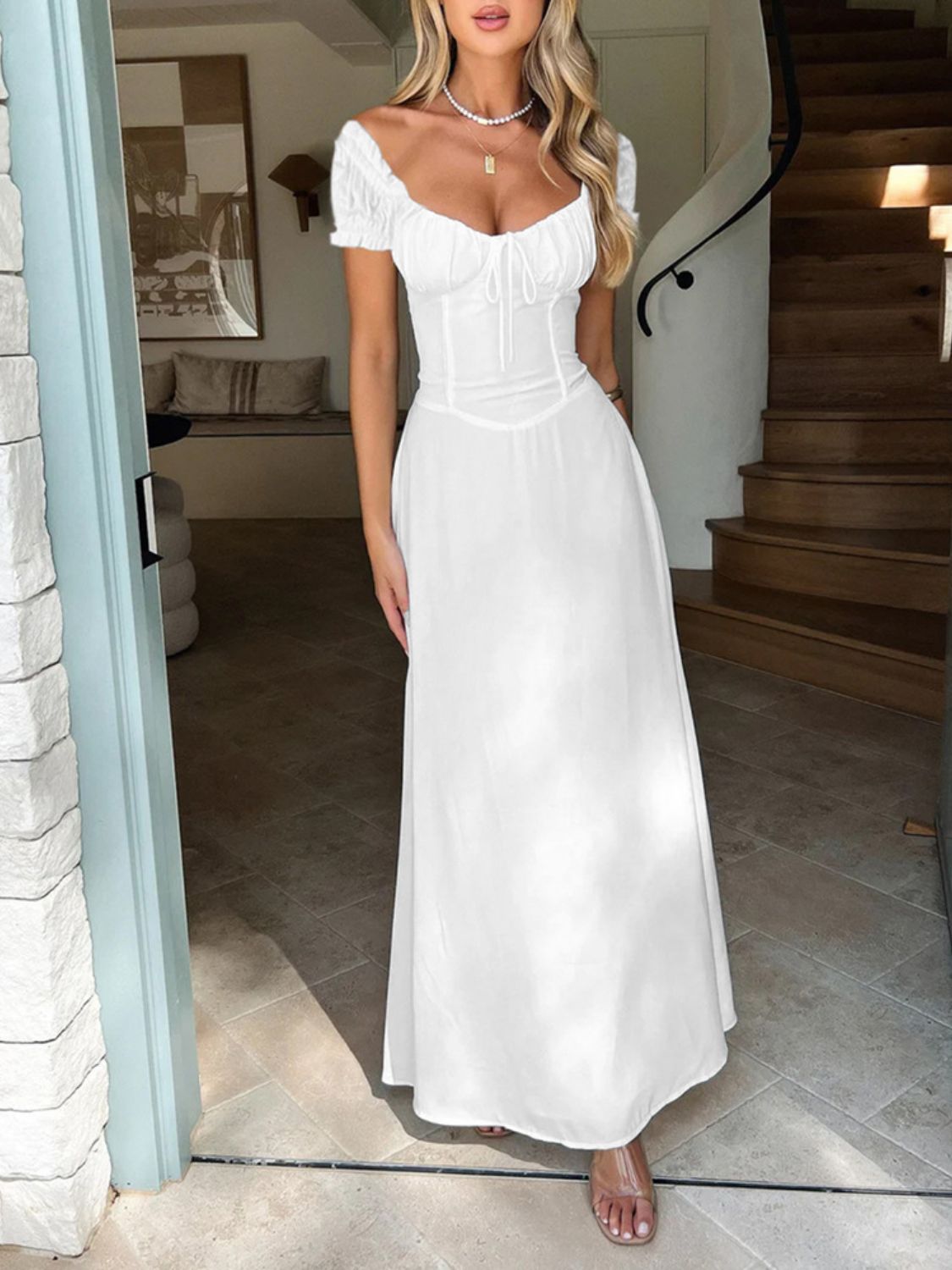 Devine Sweetheart Neck Short Sleeve Maxi Dress - Ormond Beach Boutique