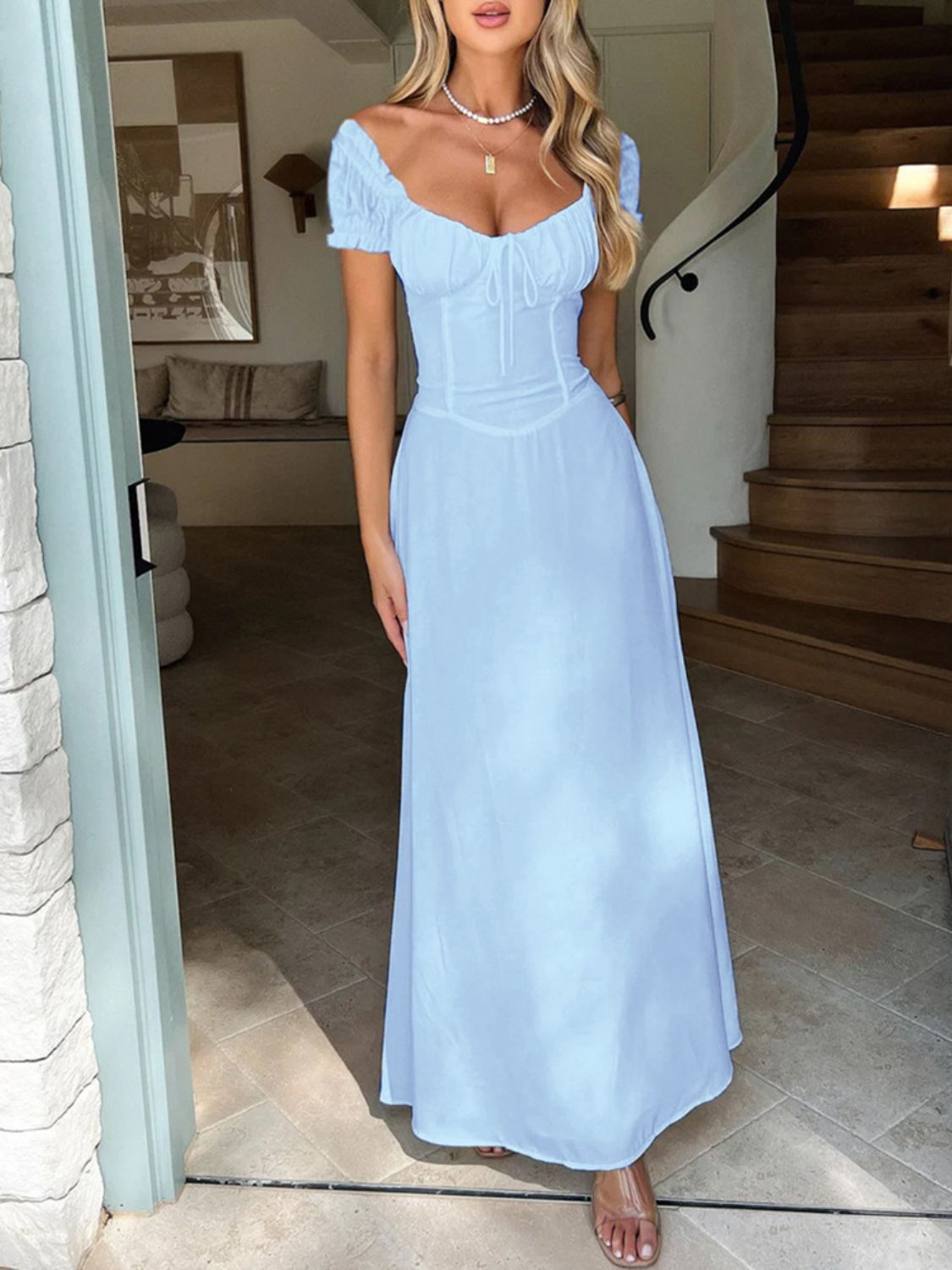 Devine Sweetheart Neck Short Sleeve Maxi Dress - Ormond Beach Boutique