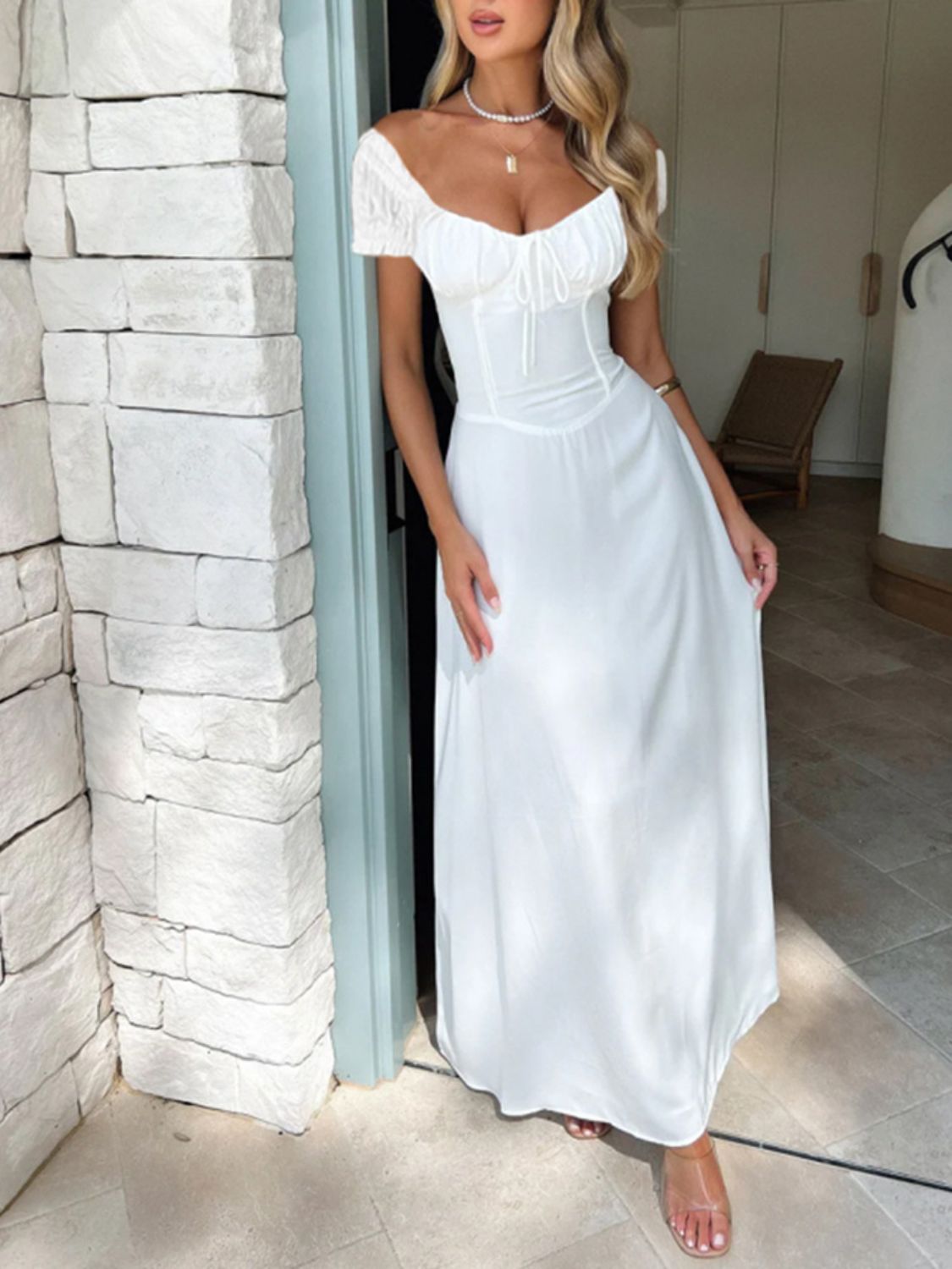 Devine Sweetheart Neck Short Sleeve Maxi Dress - Ormond Beach Boutique