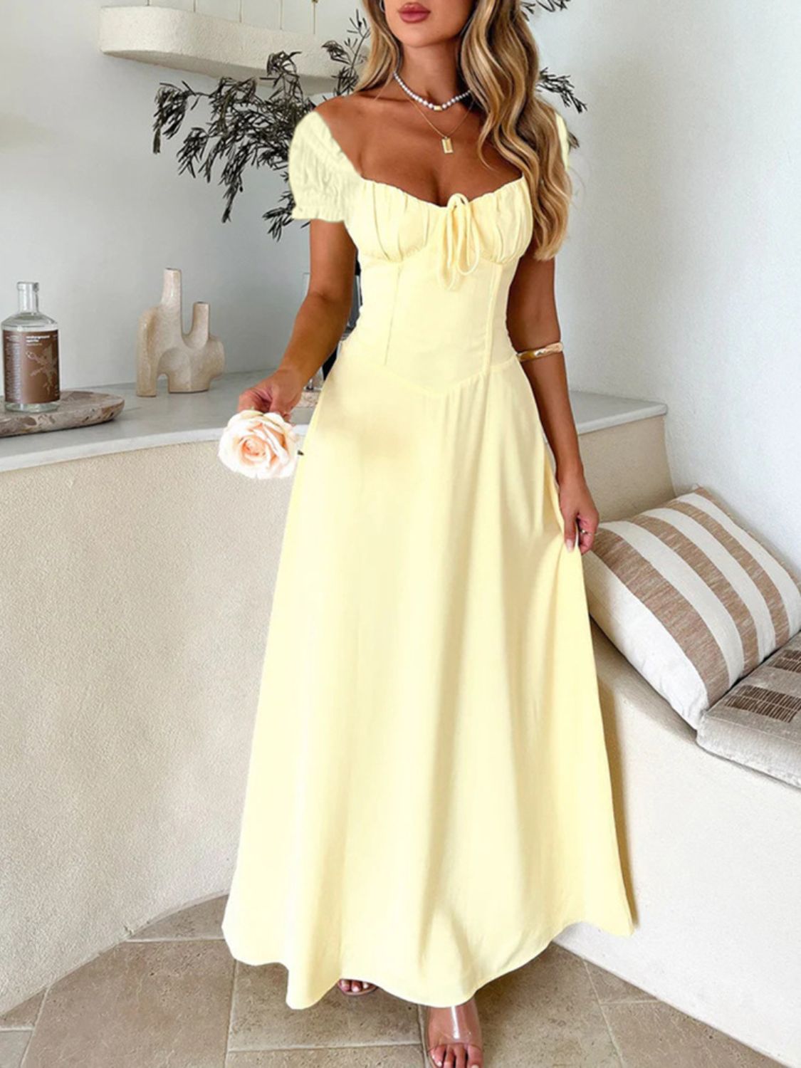 Devine Sweetheart Neck Short Sleeve Maxi Dress - Ormond Beach Boutique