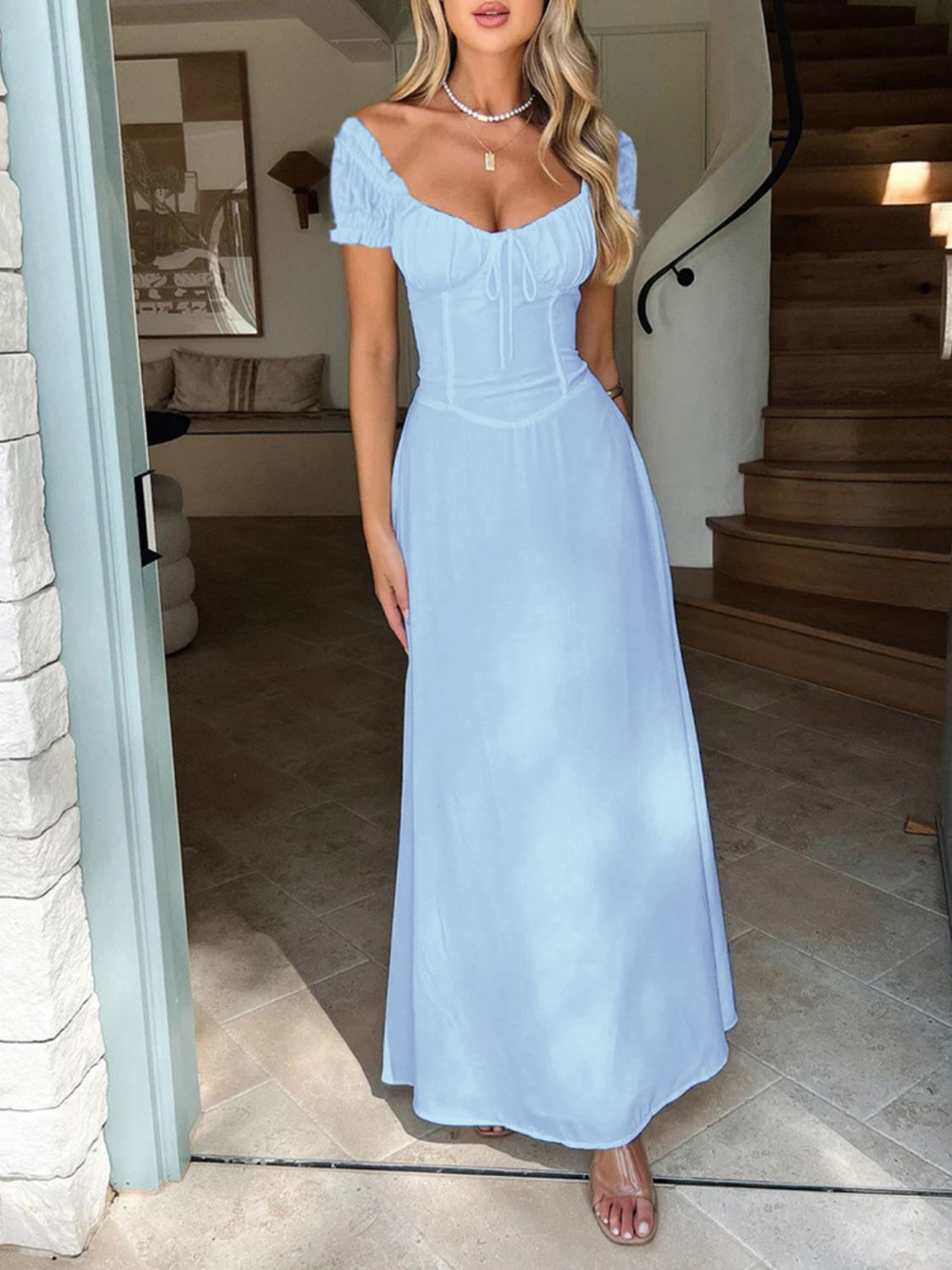 Devine Sweetheart Neck Short Sleeve Maxi Dress - Ormond Beach Boutique