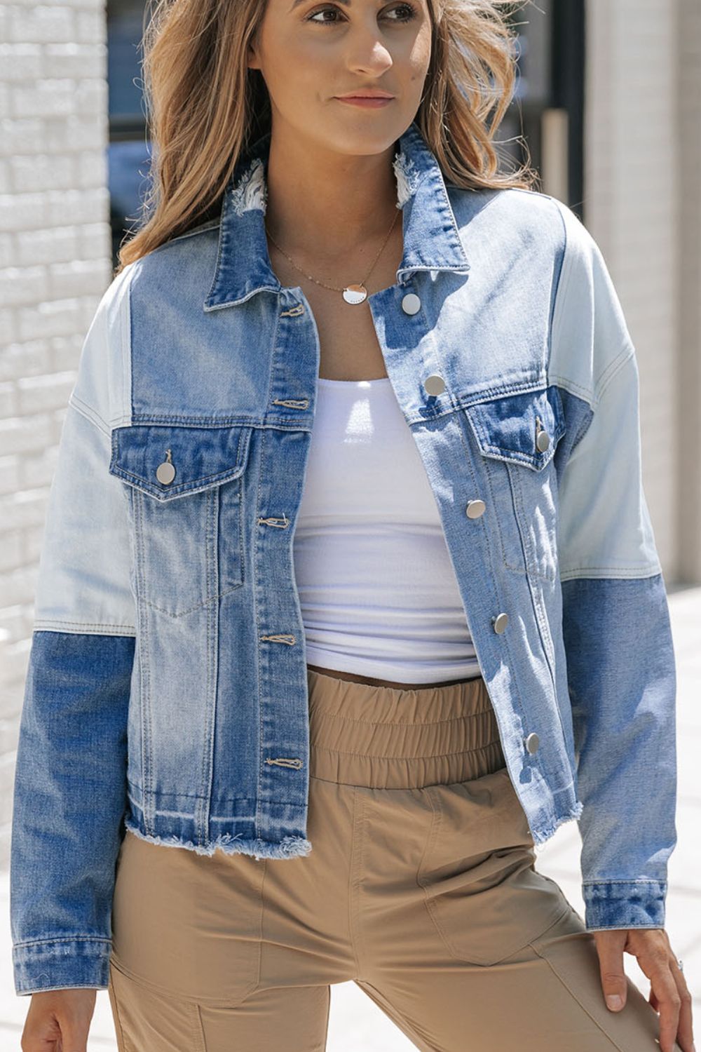 Distressed Button Up Drop Shoulder Denim Jacket - Ormond Beach Boutique