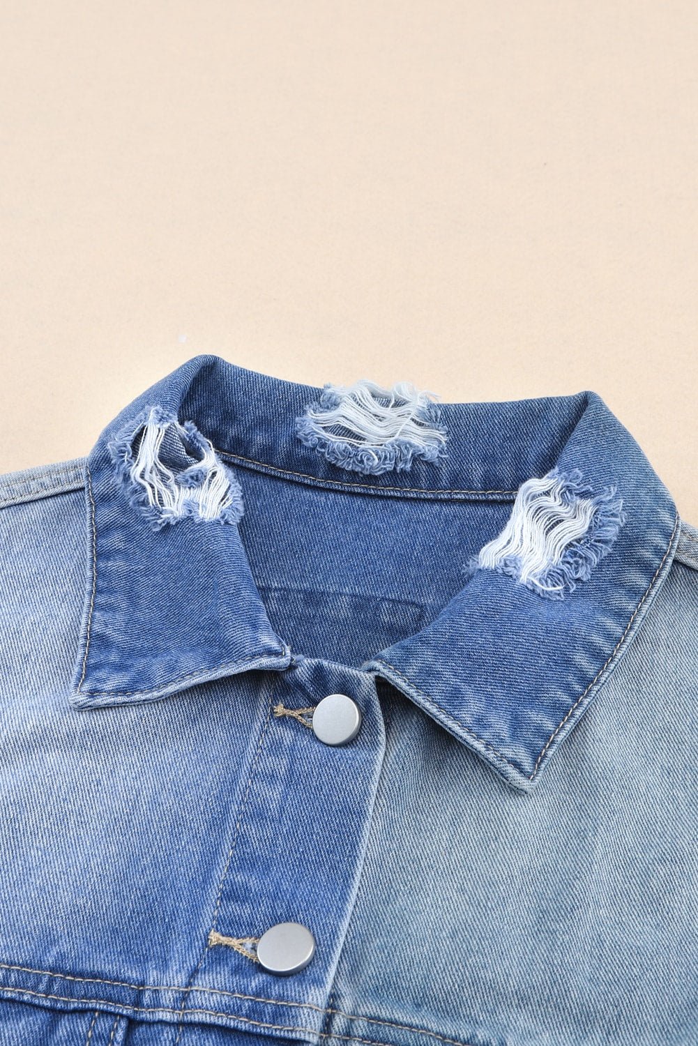 Distressed Button Up Drop Shoulder Denim Jacket - Ormond Beach Boutique