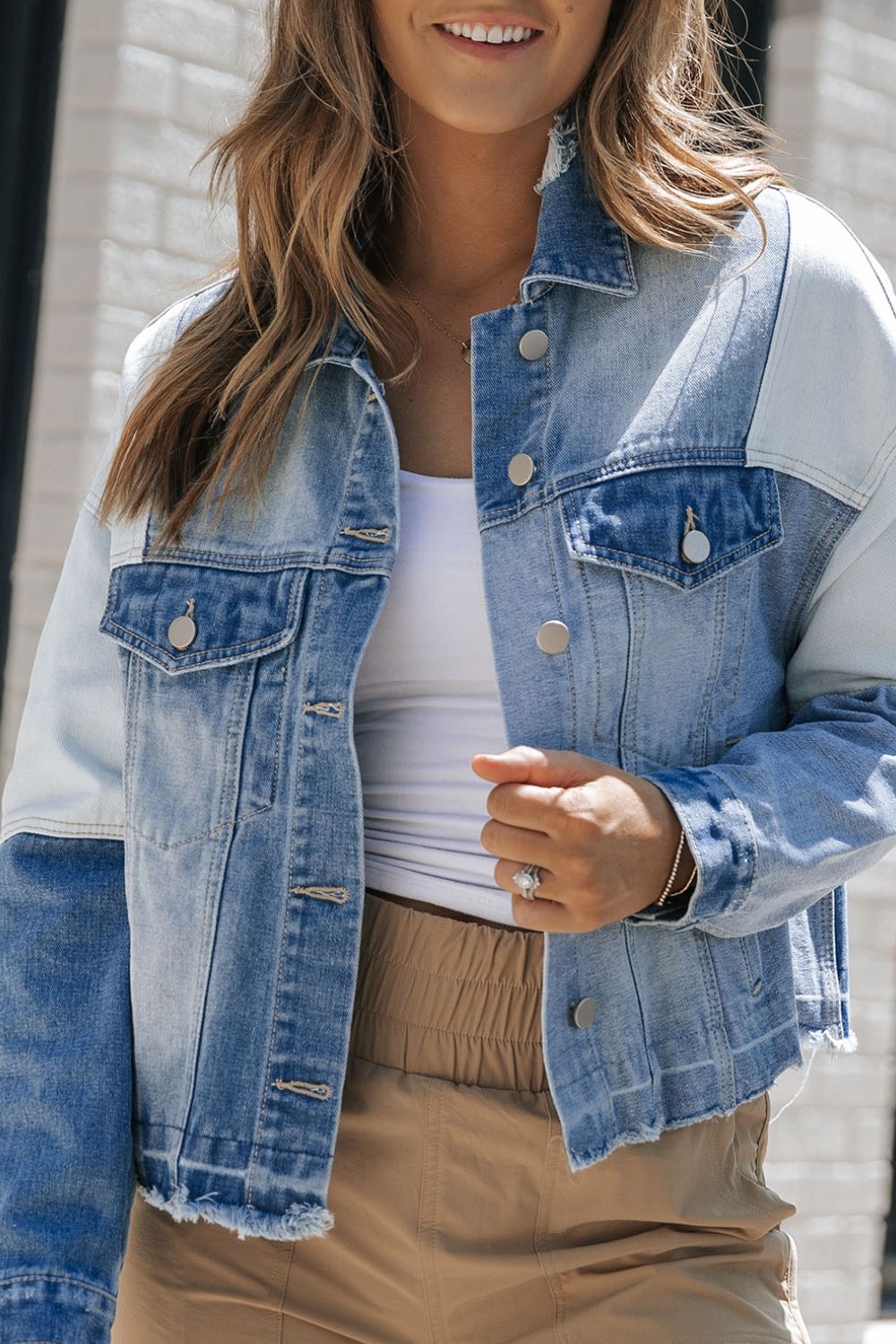 Distressed Button Up Drop Shoulder Denim Jacket - Ormond Beach Boutique