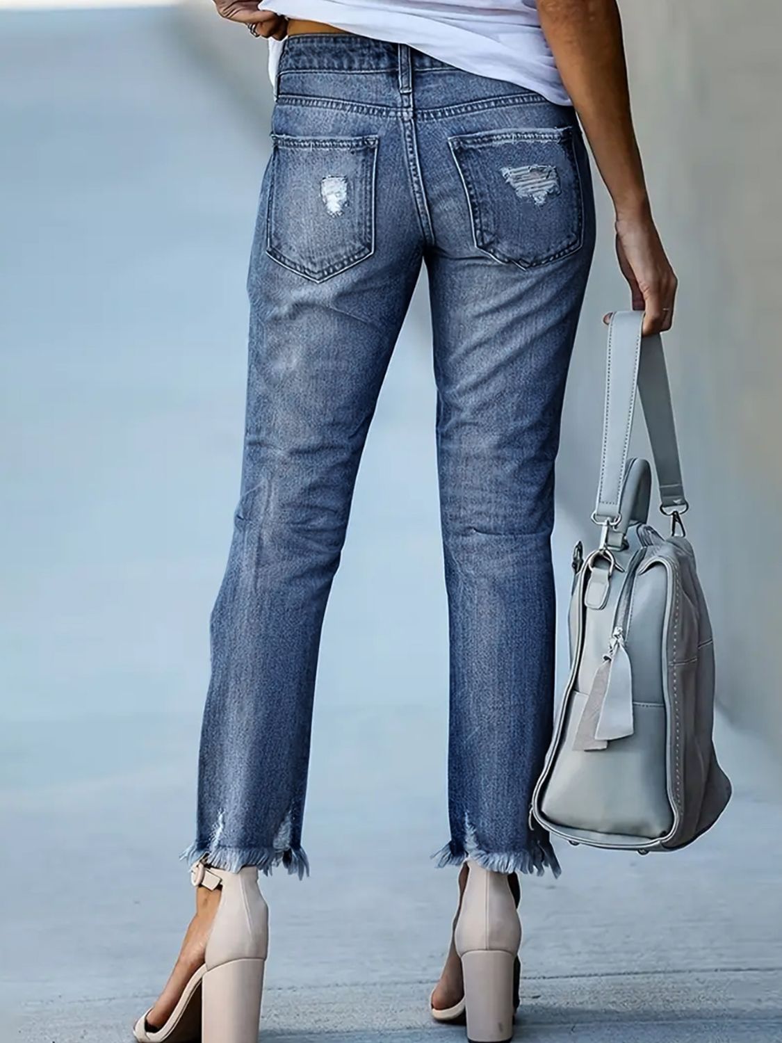 Distressed Raw Hem Jeans with Pockets - Ormond Beach Boutique