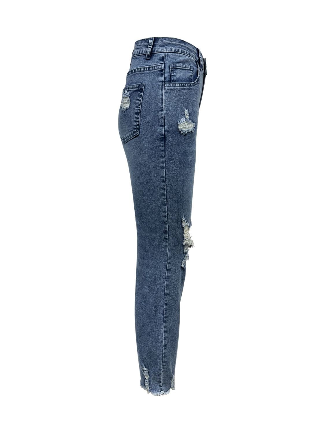 Distressed Raw Hem Jeans with Pockets - Ormond Beach Boutique