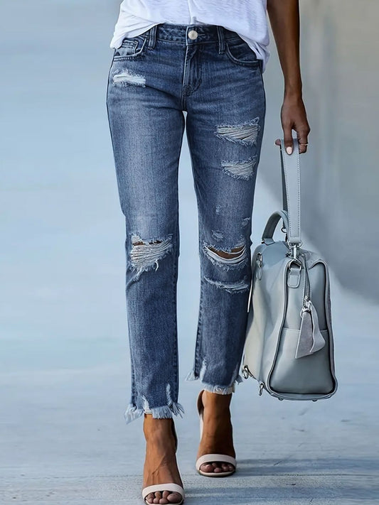 Distressed Raw Hem Jeans with Pockets - Ormond Beach Boutique