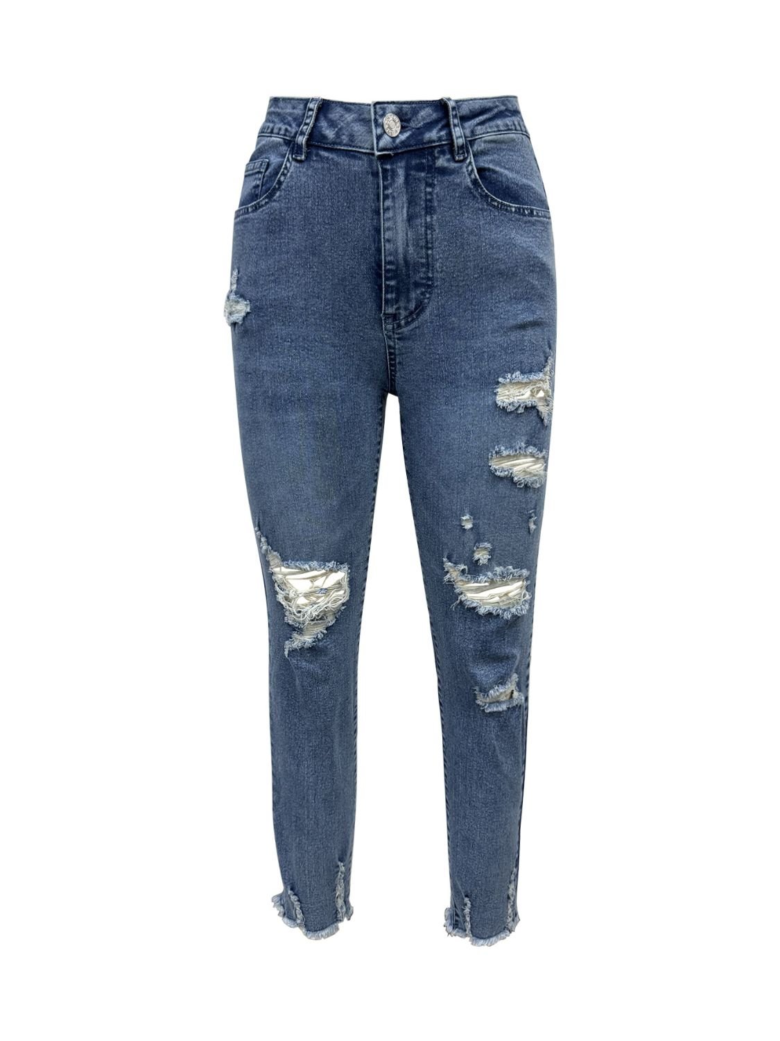 Distressed Raw Hem Jeans with Pockets - Ormond Beach Boutique