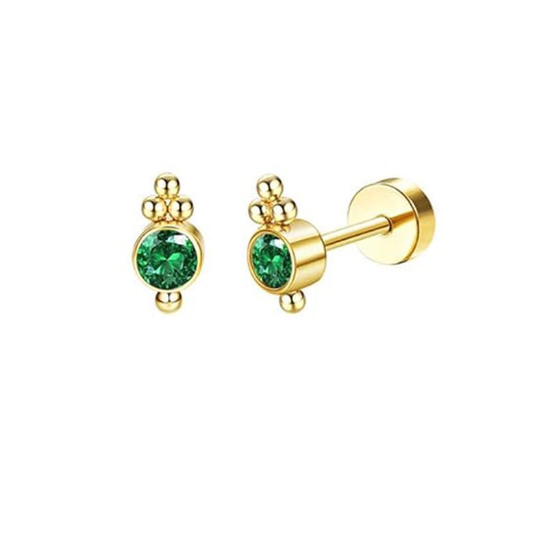 Ear Clip Earrings Real Gold Plating Green Zircon Five - pointed Star Personality - Ormond Beach Boutique