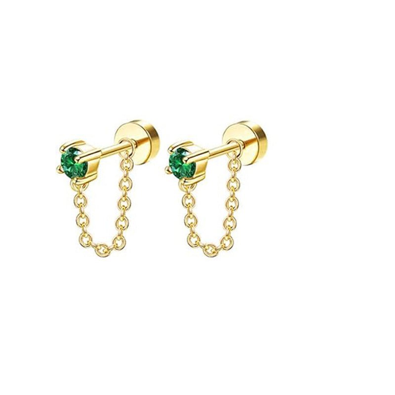 Ear Clip Earrings Real Gold Plating Green Zircon Five - pointed Star Personality - Ormond Beach Boutique