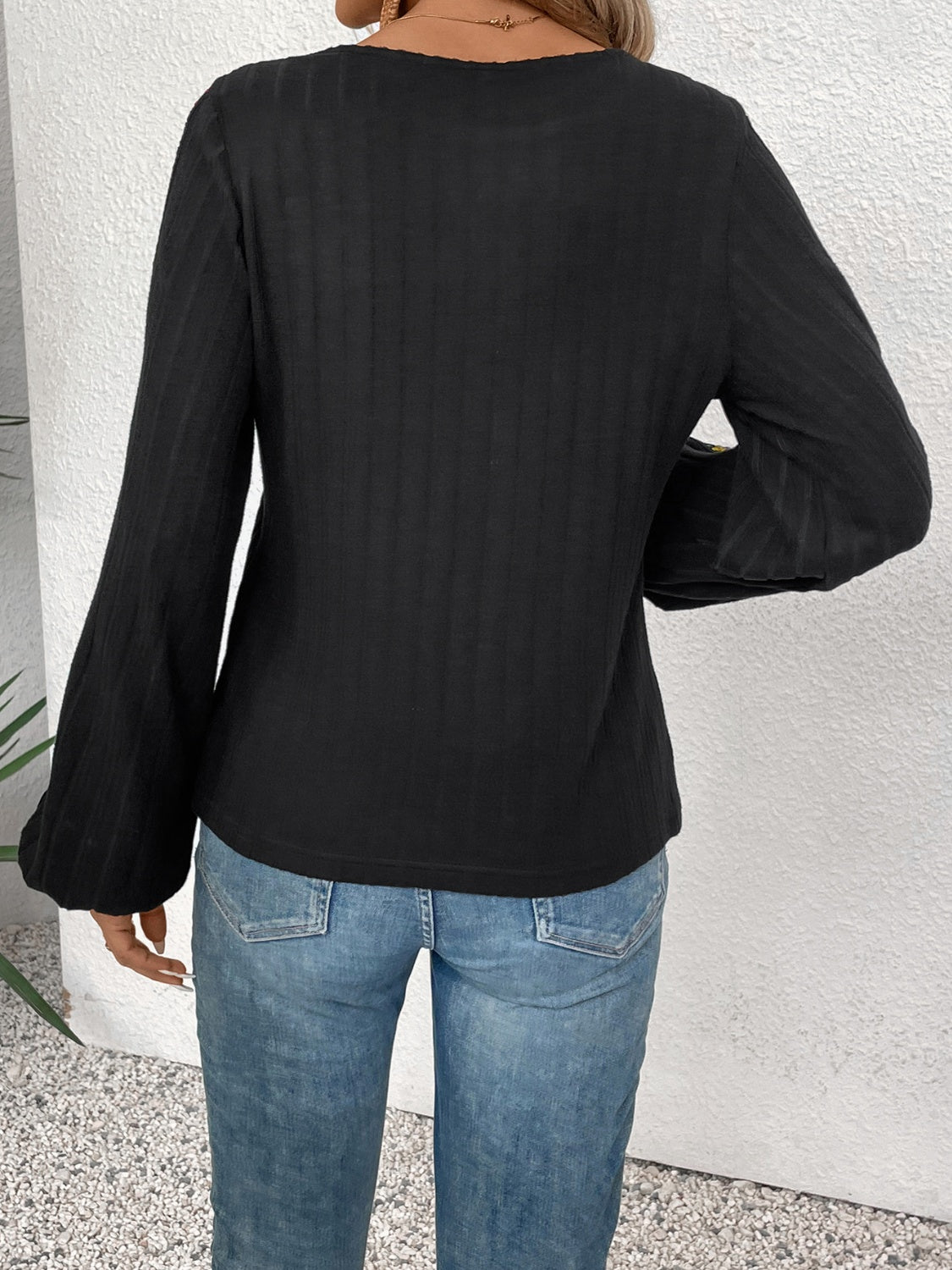 Embroidered Round Neck Long Sleeve Top - Ormond Beach Boutique