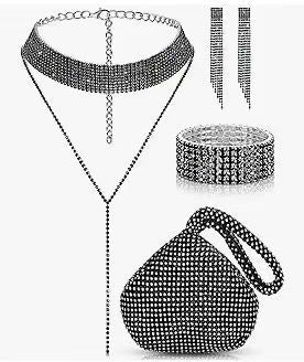 European And American Full Diamond Banquet Package Tassel Bracelet Earrings Necklace Set - Ormond Beach Boutique