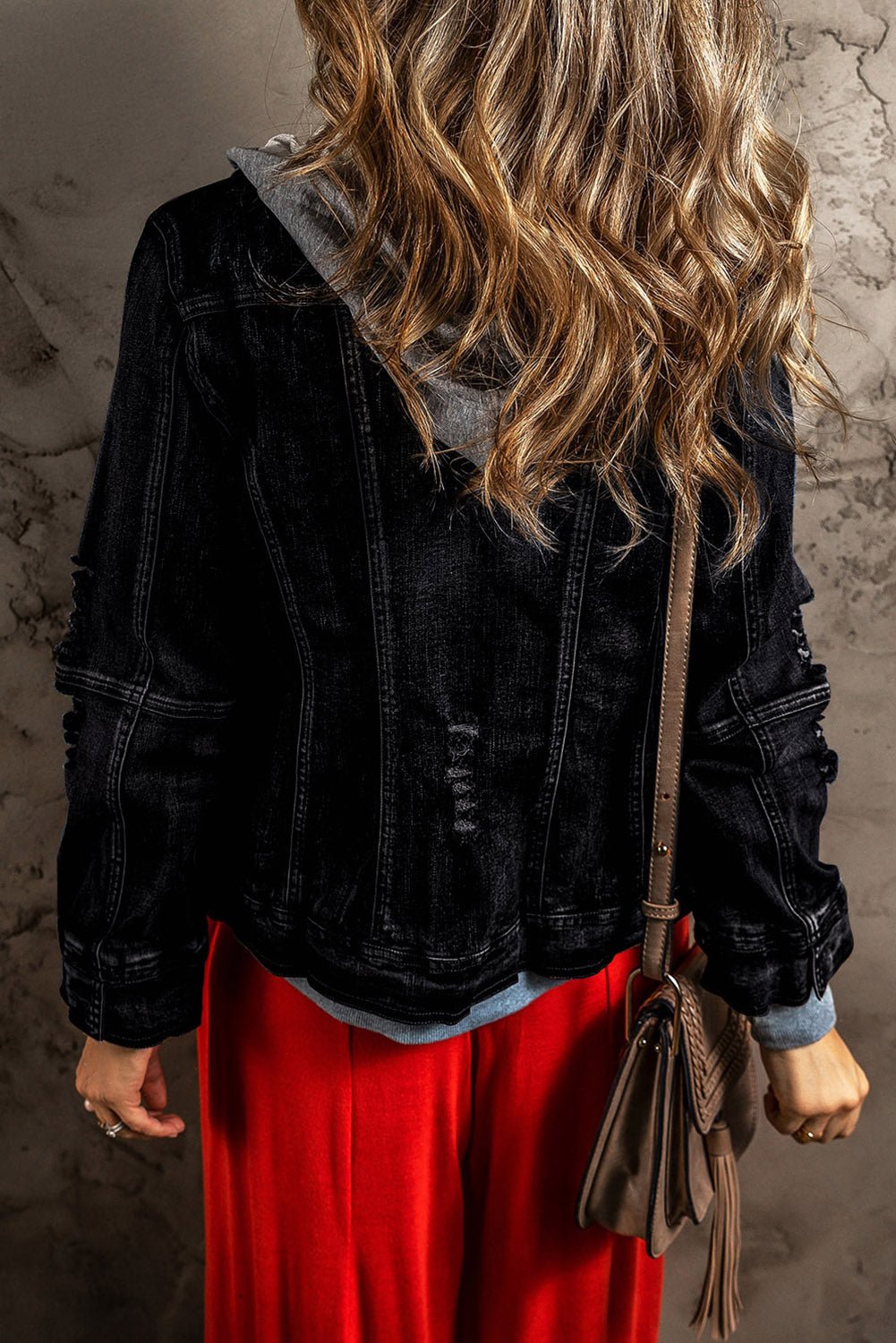 Fake Two - Piece Hooded Zip - Up Denim Jacket - Ormond Beach Boutique