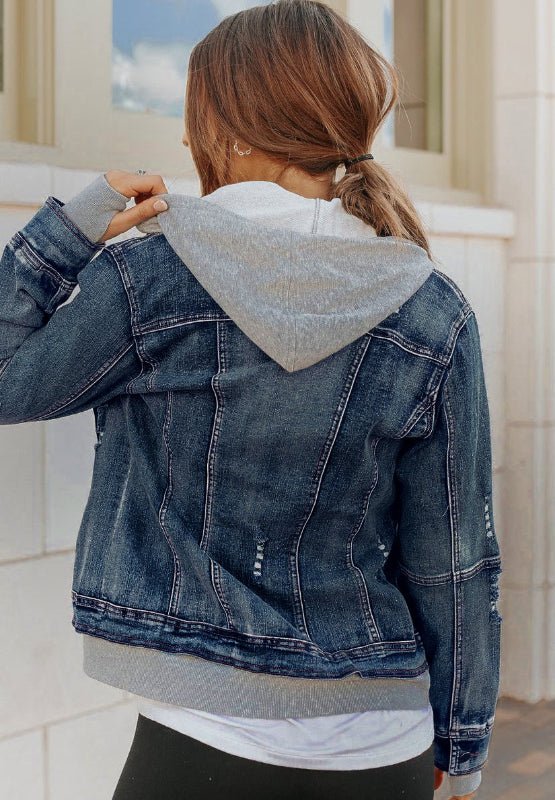 Fake Two - Piece Hooded Zip - Up Denim Jacket - Ormond Beach Boutique